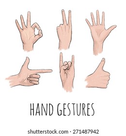 Hands gestures set. Vector watercolor illustration. Hand drawn