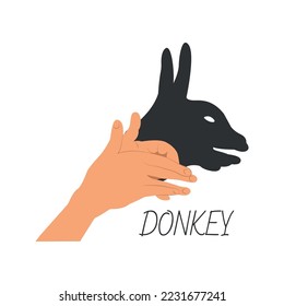 Hands gestures shadow. Antique gaming puppets from hands different theatral action animals donkey recent vector symbols