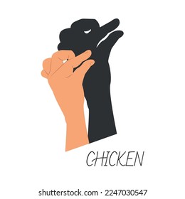 Hands gestures shadow. Antique gaming puppets from hands different theatral action animals chicken recent vector symbols	