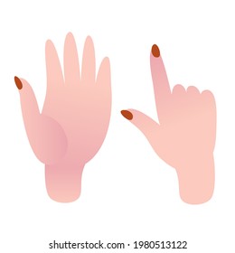 Hands. Gestures: swipe, hold. Color vector illustration isolated on white background.