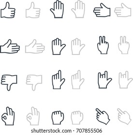 Hands gestures thin line icons set