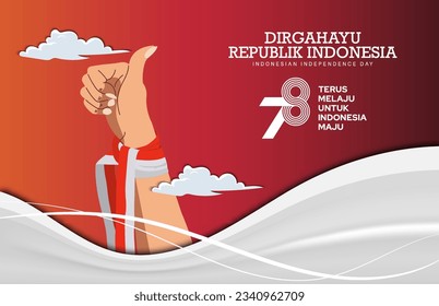 hands gesturing thumbs up sign for Indonesia's independence day 17 agustus 1945