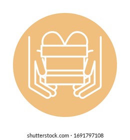 hands with gift box cargo shipping related delivery vector illustration block style icon