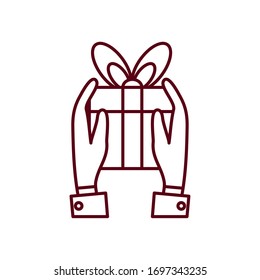 hands with gift box icon over white background, line style, vector illustration