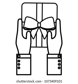 hands with gift box present icon