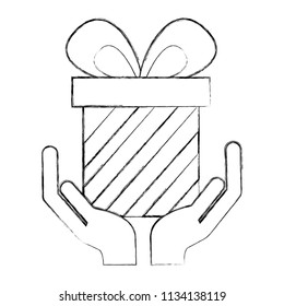hands with gift box present icon