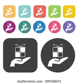 Hands with gift icons set. Vector Illustration eps10
