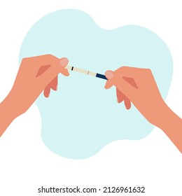 
The hands of a girl with a negative theta for pregnancy. Vector illustration. Motherhood planning.
