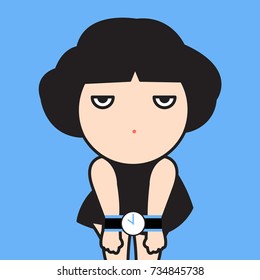 Hands Of A Girl Tied Up With Watch And Elastic Band Concept Card Character illustration