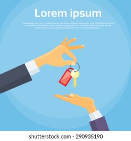 Hands Give Key Businessman Deal Concept Flat Vector illustration