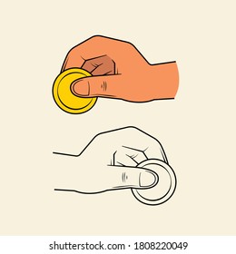 Moneda De Las Manos. Imagen vectora de caridad para icono, ilustración y pegatina