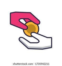 hands giving coin fill style icon vector illustration design