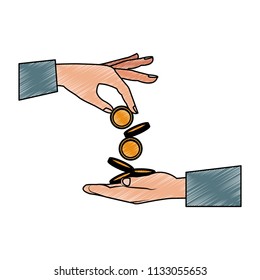 Hands giving coins scribble