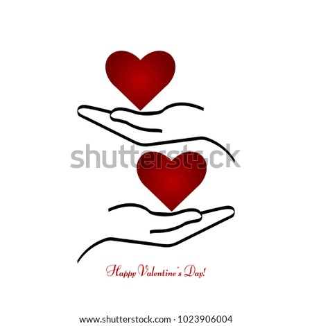 Hands giving each other hearts. Valentine's Day.