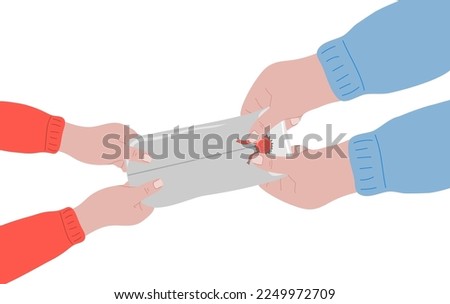 Hands giving envelope to another hands. Hands holding mail. Receiving mail concept. Vector illustration