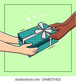 Hands Giving Gift Box Donation Of Diversity People Support And Charity Concept Vector Illustration