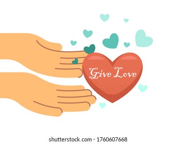 Manos dando icono al corazón. Simple ilustración de la donación. Día Mundial de la Asistencia Humanitaria. filantropía, caridad o donación de amor. Día de San Valentín.