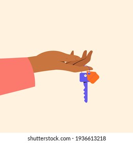 Manos dando llaves a la casa, ilustración vectorial del concepto inmobiliario. 