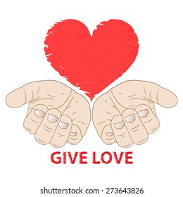 Hands giving love. Conceptual illustration, vector elements for design, icon, logo or a fashion print.