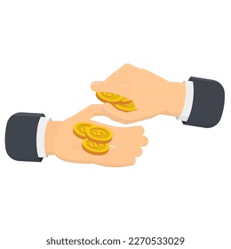 Hände geben Geld. Geld bezahlen, Vektorgrafik