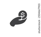 Hands giving money vector icon. filled flat sign for mobile concept and web design. Financial Aid glyph icon. Symbol, logo illustration. Vector graphics