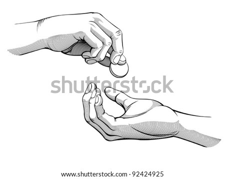 Hands Giving & Receiving Money (Black and White version)