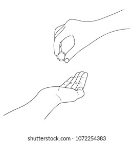 Hands giving and receiving money. Vector Illustration.