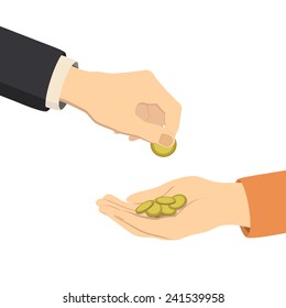 hands giving and receiving money, vector illustration