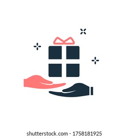 Hands giving and recieving a gift box vector
