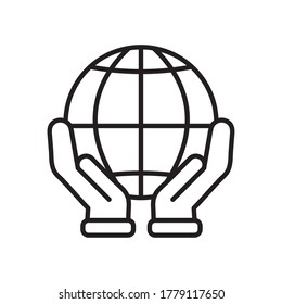hands with global connection sphere over white background, line style, vector illustration