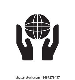 Hands with globe icon. flat simple pictogram. International peace day vector illustration