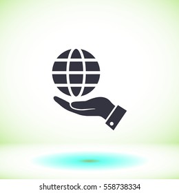 in the hands of the Globe  icon, vector . 10 EPS