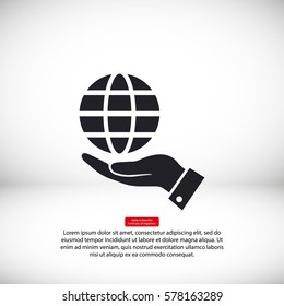 in the hands of the Globe  icon, vector . 10 EPS