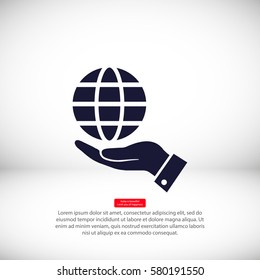 in the hands of the Globe  icon, vector . 10 EPS