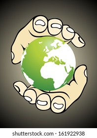Hands and globe of the world. Peace concept