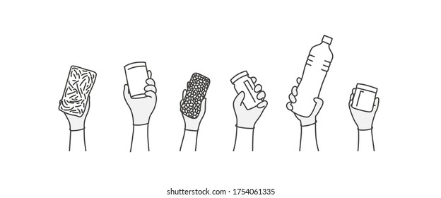 Hands Gloves Hold Products Line Drawing Stock Vector (Royalty Free