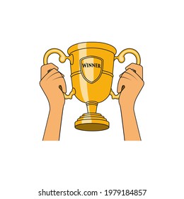 Hands with golden cup vector illustration