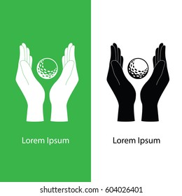 Hands and golf ball icon logo vector graphic design.