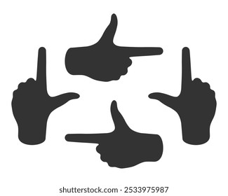 Hands graphic icon set. Signs human hands indicating the direction. Symbols hands isolated on white background. Vector illustration