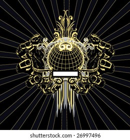 Hands grasping globe vintage design, all elements separate and editable