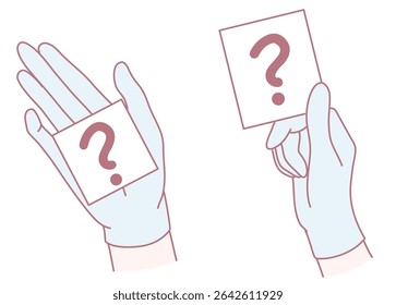 Hands grasping question mark cards, representing the themes of inquiry and uncertainty in the decisionmaking process