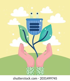 alternativa de energía verde y manos