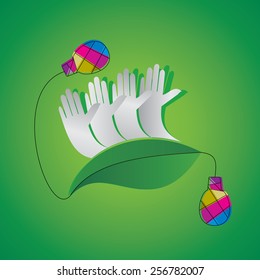 hands with green leaf save energy idea