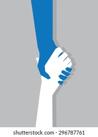 Hands gripping one another hanging on
