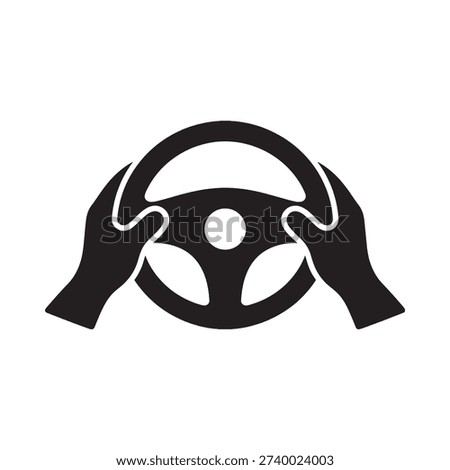 Hands gripping a steering wheel a simple black and white illustration