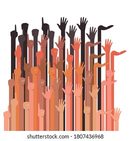 hands up group of different types of skins design, diversity people multiethnic race and community theme Vector illustration