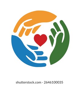 Hands group shaping heart form together. Love, charity, social support, help concept. Nonprofit community, unity, society in solidarity. Flat graphic vector illustration isolated on white background
