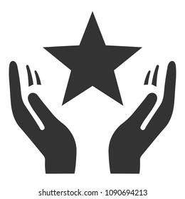 Hands guard the star.
