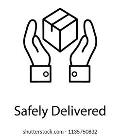 
Hands guarding a package to symbolize safely delivered icon 
