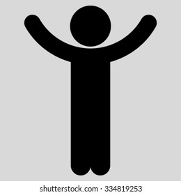 Hands Up Guy vector icon. Style is flat symbol, black color, rounded angles, light gray background.